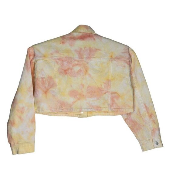 Forever 21 Tie-Dye Cropped Denim Jacket Size Medium Pastel Yellow & Pink Cotton - Picture 2 of 9